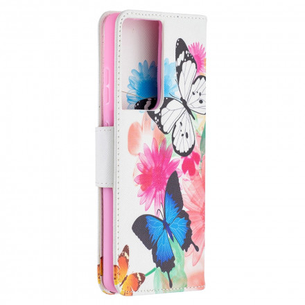 Samsung Galaxy S21 Ultra 5G Case Butterflies e Flores pintadas