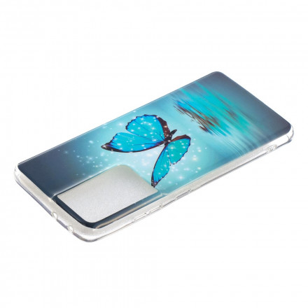 Samsung Galaxy S21 Ultra 5G Capa de Borboleta Azul Fluorescente