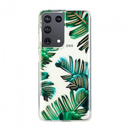 Samsung Galaxy S21 Ultra 5G Folhas verdes da capa transparente