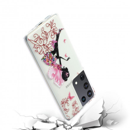 Capa Samsung Galaxy S21 Ultra 5G Transparent Flowery Fairy