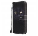 Samsung Galaxy A32 5G Capa de olhos de gato preto com cinta