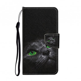 Samsung Galaxy A52 5G Case Green Eyes Cat with Strap