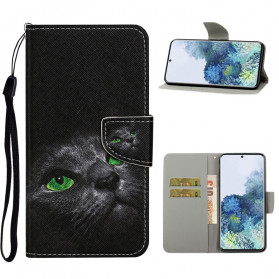 Samsung Galaxy A31 Capa de Gato de Olhos Verdes com CordÃ£o