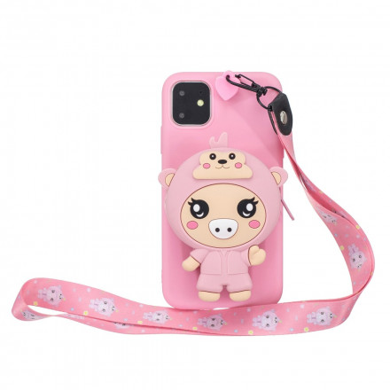 3D Piggy iPhone 11 Capa com mosquetão