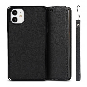 Capa iPhone 11 Lychee Genuína de Couro com Cordão