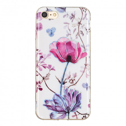 Capa iPhone SE 2 / 8 / 7 Design de flores Glitter