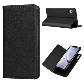 Capa Flip Cover iPhone XR Couro Genuíno Capa Destacável de Lychee
