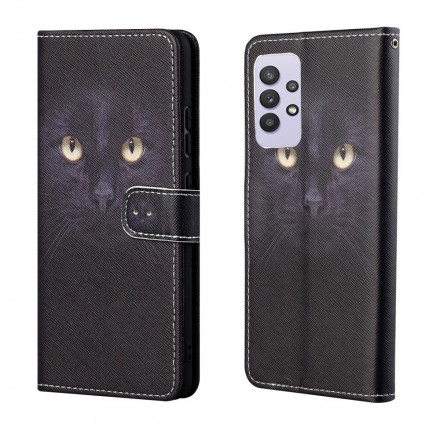 Samsung Galaxy A32 4G Capa de olhos de gato preto com cinta