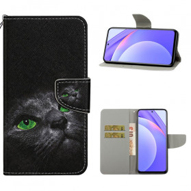 Xiaomi Mi 10T Lite 5G / Redmi Note 9 Pro 5G Capa de Gato de Olhos Verdes com Cordão