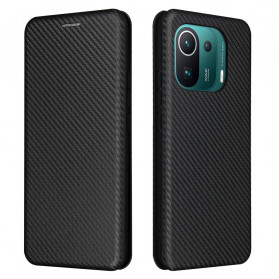 Tampa Flip Cover Xiaomi Mi 11 Pro Fibra de Carbono com Suporte de Anel