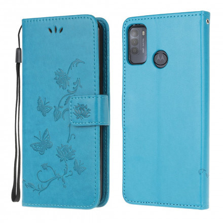 Capa de Moto G50 Borboletas e Flores com CordÃ£o
