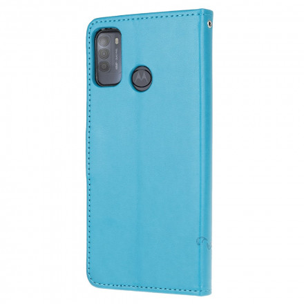 Capa de Moto G50 Borboletas e Flores com CordÃ£o