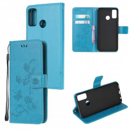 Capa de Moto G50 Borboletas e Flores com CordÃ£o