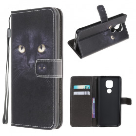 Moto G9 Tocar capa de correia preta para os Olhos de Gato