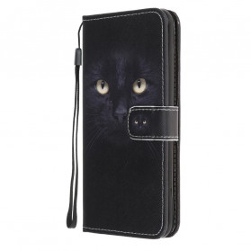 Samsung Galaxy A22 5G Capa de olhos de gato preto com cinta