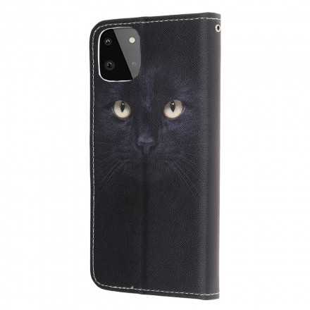 Samsung Galaxy A22 5G Capa de olhos de gato preto com cinta
