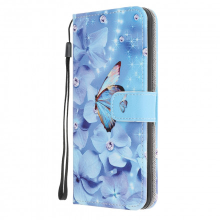 Capa Samsung Galaxy A22 5G com cinta de borboletas de diamante