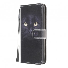 Samsung Galaxy A22 4G Capa de olhos de gato preto com correia