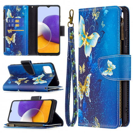 Samsung Galaxy A22 5G Capa de Bolso com Fecho de Carcaça Butterflies
