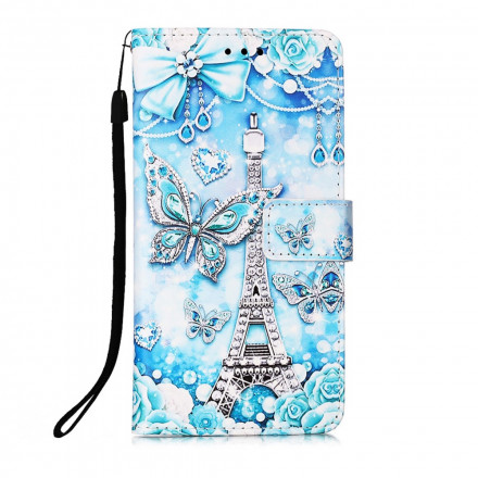 Samsung Galaxy A22 5G Case Eiffel Tower Butterflies com CordÃ£o