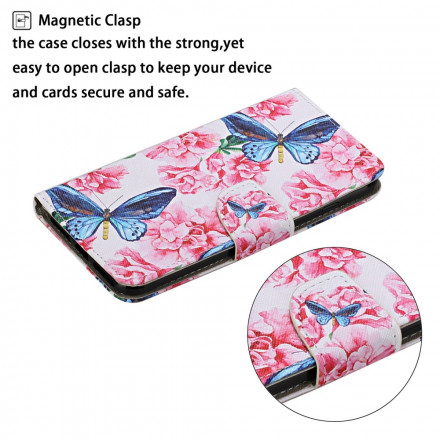 Samsung Galaxy A22 5G Case Floral Butterflies Lanyard