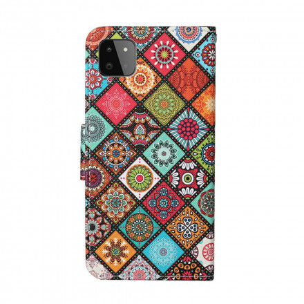 Samsung Galaxy A22 5G Capa de Mandalas de Patchwork A22 com Cordão