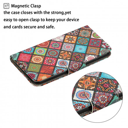 Samsung Galaxy A22 5G Capa de Mandalas de Patchwork A22 com Cordão