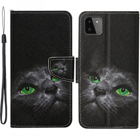Samsung Galaxy A22 Capa de Gato de Olhos Verdes com CordÃ£o