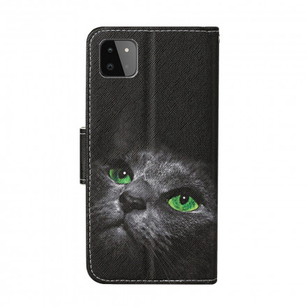 Samsung Galaxy A22 Capa de Gato de Olhos Verdes com CordÃ£o