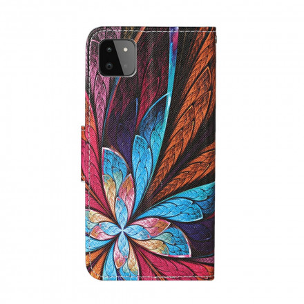 Capa Samsung Galaxy A22 5G Folhas Coloridas com CordÃ£o