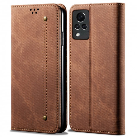 Capa Flip Vivo V21 5G Textura de calças de ganga em pele