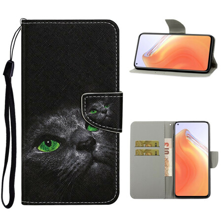 Xiaomi Mi 10T / 10T Pro Capa de gato de olhos verdes com cinta
