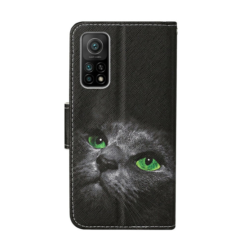 Xiaomi Mi 10T / 10T Pro Capa de gato de olhos verdes com cinta