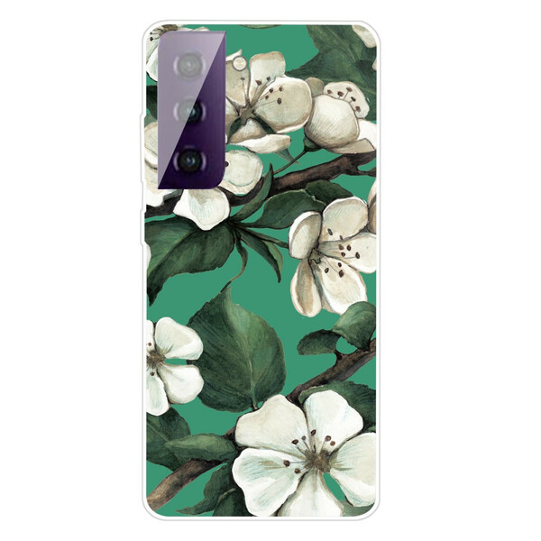 Samsung Galaxy S21 FE Case Painted White Flowers