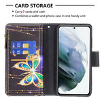 Capa Samsung Galaxy S21 FE com bolso com zíper Butterfly