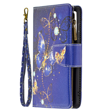 Capa Samsung Galaxy S21 FE com borboleta de bolso com zíper de bolso Butterfly