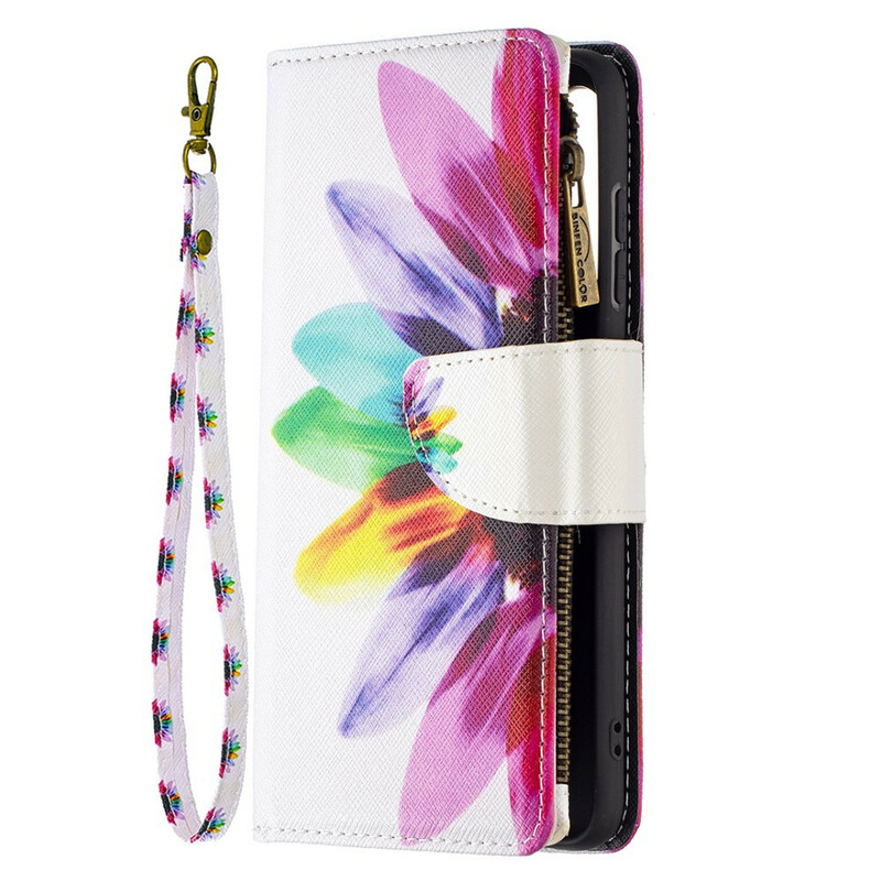 Capa Samsung Galaxy S21 FE com bolso com zíper de bolso com flores