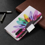 Capa Samsung Galaxy S21 FE com bolso com zíper de bolso com flores