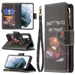 Capa Samsung Galaxy S21 FE com Urso de Bolso com Fecho