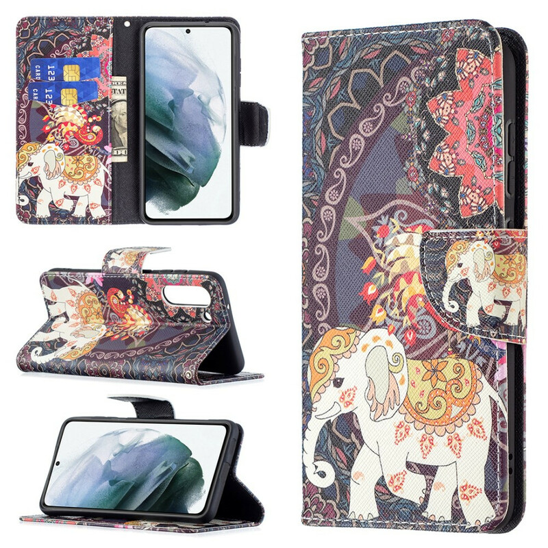 Samsung Galaxy S21 FE Capa Mandala Elefantes Étnicos