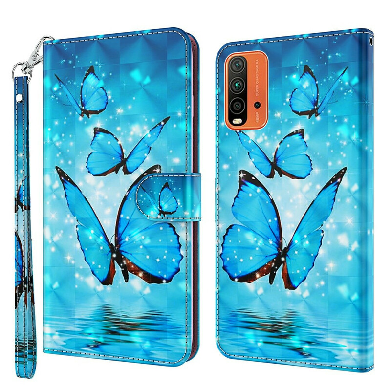 Xiaomi Redmi 9T / Nota 9 Capa Azul Borboletas Voadoras