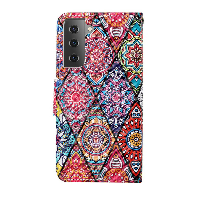 Samsung Galaxy S21 FE Capa de trabalho em patchwork com cinta