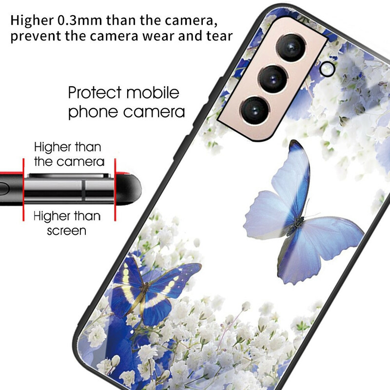 Samsung Galaxy S21 FE Capa de vidro temperado com design de borboleta