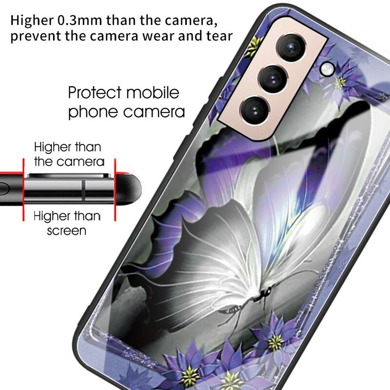 Samsung Galaxy S21 FE Capa de vidro Butterfly Purple