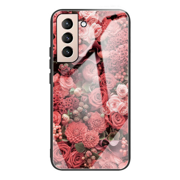 Samsung Galaxy S21 FE Capa de Vidro Temperado Flores de Vidro Rosa