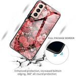 Samsung Galaxy S21 FE Capa de Vidro Temperado Flores de Vidro Rosa