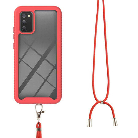 Capa híbrida Samsung Galaxy A02s com cordão e limite colorido