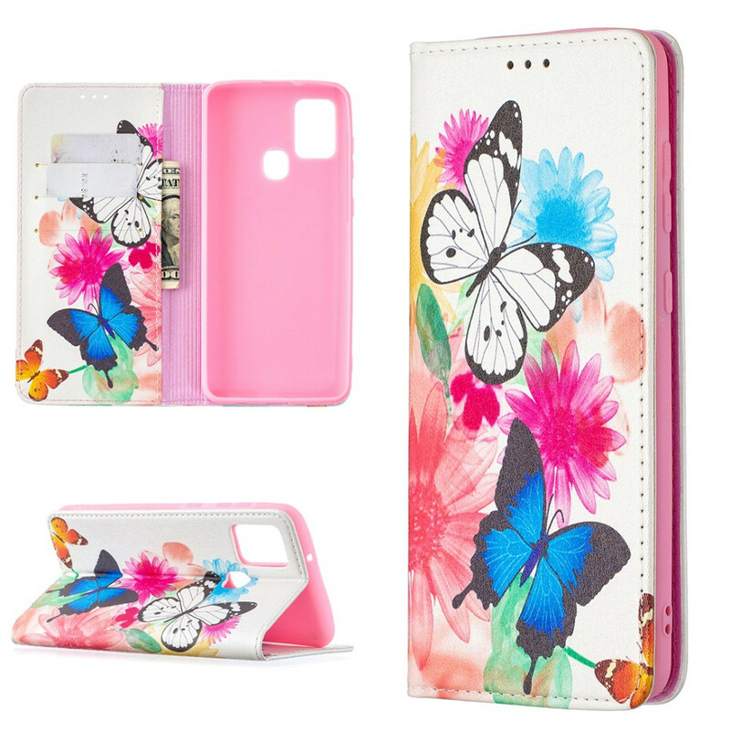 Capa Flip Capa Samsung Galaxy A21s Butterflies coloridas