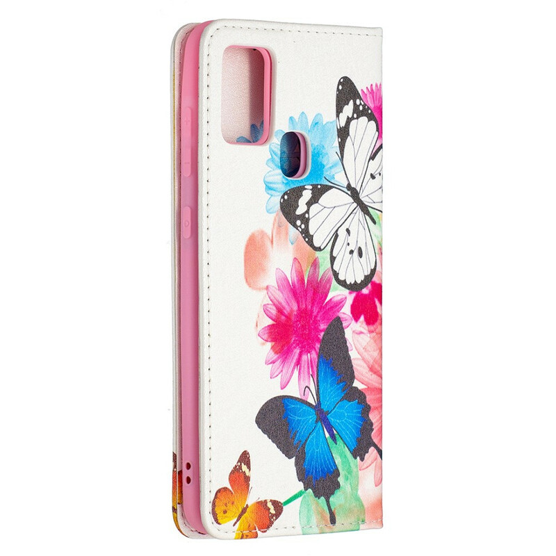 Capa Flip Capa Samsung Galaxy A21s Butterflies coloridas
