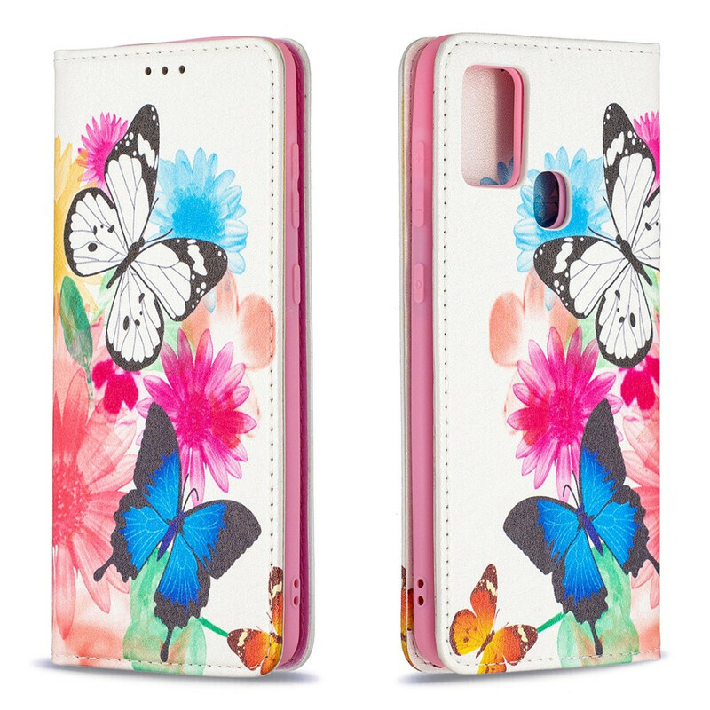 Capa Flip Capa Samsung Galaxy A21s Butterflies coloridas